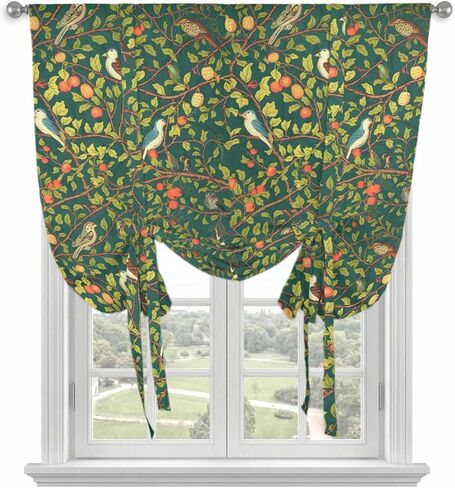 Botanical Birds Tie Up Curtains for Window, Art Abstract Leaves Green Thermal Insulated Balloon Shade Adjustable Rod Pocket Curtains Valance Panels for Kitchen Bathroom Café 52'' x 63'' in Saudi Arabia