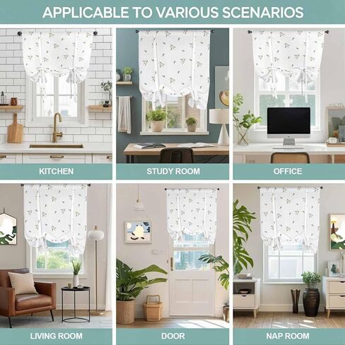 Farmhouse Flowers Tie Up Curtains for Window, Pastoral Botanical Watercolor Thermal Insulated Balloon Shade Adjustable Rod Pocket Curtains Valance Panels for Kitchen Bathroom Café 46'' x 63'' in Saudi Arabia
