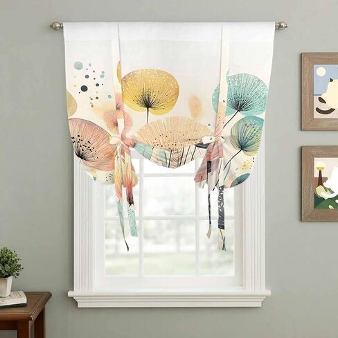 Vintage Spring Floral Tie Up Curtains for Window, Summer Botanical Abstract Art Thermal Insulated Balloon Shade Adjustable Rod Pocket Curtains Valance Panels for Kitchen Bathroom Café 42'' x 45'' in Saudi Arabia