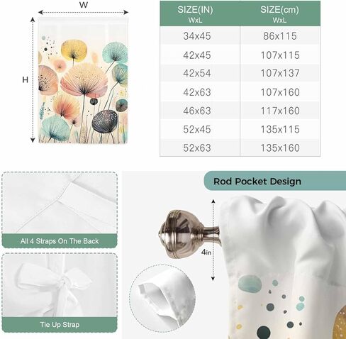 Vintage Spring Floral Tie Up Curtains for Window, Summer Botanical Abstract Art Thermal Insulated Balloon Shade Adjustable Rod Pocket Curtains Valance Panels for Kitchen Bathroom Café 42'' x 45'' in Saudi Arabia