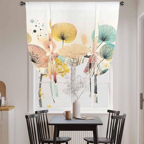 Vintage Spring Floral Tie Up Curtains for Window, Summer Botanical Abstract Art Thermal Insulated Balloon Shade Adjustable Rod Pocket Curtains Valance Panels for Kitchen Bathroom Café 42'' x 45'' in Saudi Arabia