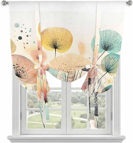 Vintage Spring Floral Tie Up Curtains for Window, Summer Botanical Abstract Art Thermal Insulated Balloon Shade Adjustable Rod Pocket Curtains Valance Panels for Kitchen Bathroom Café 42'' x 45'' in Saudi Arabia