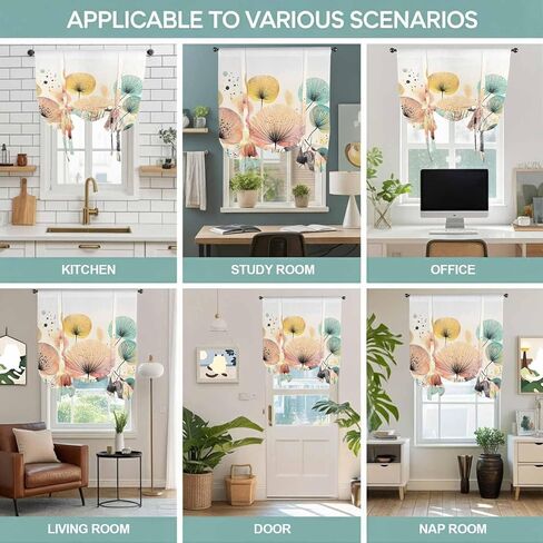 Vintage Spring Floral Tie Up Curtains for Window, Summer Botanical Abstract Art Thermal Insulated Balloon Shade Adjustable Rod Pocket Curtains Valance Panels for Kitchen Bathroom Café 42'' x 45'' in Saudi Arabia