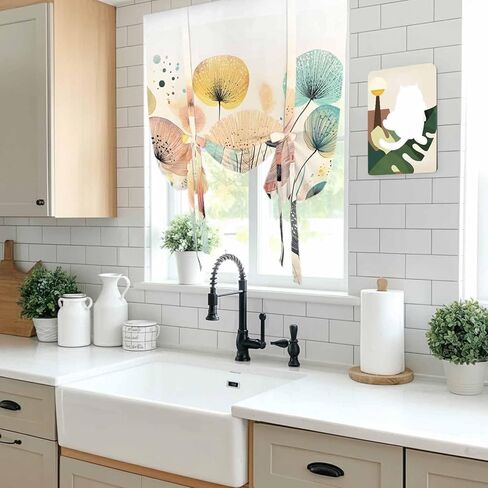 Vintage Spring Floral Tie Up Curtains for Window, Summer Botanical Abstract Art Thermal Insulated Balloon Shade Adjustable Rod Pocket Curtains Valance Panels for Kitchen Bathroom Café 42'' x 45'' in Saudi Arabia