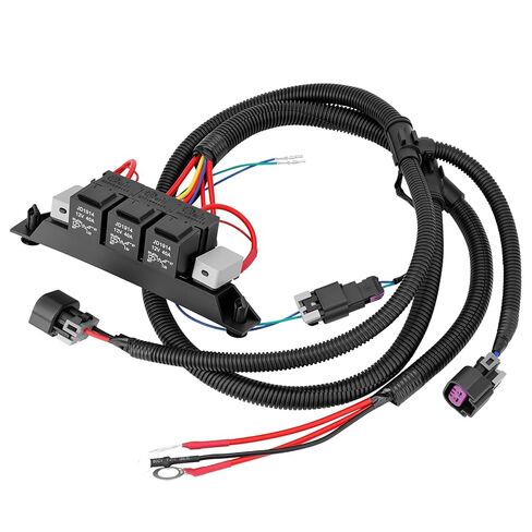 674-00923 Dual Speed Electric Fan Control Wiring Harness Kit with Relay Compatible with Chevy Avalanche Silverado Suburban, Cadillac Escalade, GMC Sierra Yukon 1999-2007, Retrofit Stand Alone Fan Wire in Kuwait