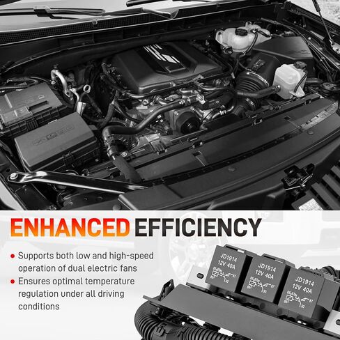 674-00923 Dual Speed Electric Fan Control Wiring Harness Kit with Relay Compatible with Chevy Avalanche Silverado Suburban, Cadillac Escalade, GMC Sierra Yukon 1999-2007, Retrofit Stand Alone Fan Wire in Kuwait