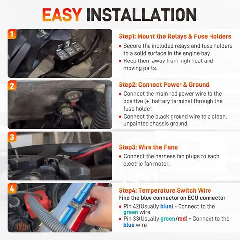 674-00923 Dual Speed Electric Fan Control Wiring Harness Kit with Relay Compatible with Chevy Avalanche Silverado Suburban, Cadillac Escalade, GMC Sierra Yukon 1999-2007, Retrofit Stand Alone Fan Wire in Kuwait