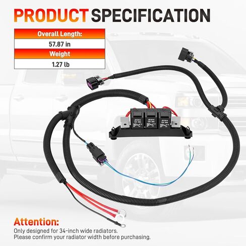 674-00923 Dual Speed Electric Fan Control Wiring Harness Kit with Relay Compatible with Chevy Avalanche Silverado Suburban, Cadillac Escalade, GMC Sierra Yukon 1999-2007, Retrofit Stand Alone Fan Wire in Kuwait