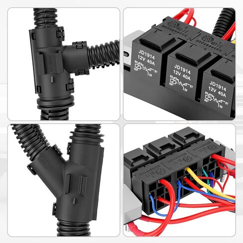 674-00923 Dual Speed Electric Fan Control Wiring Harness Kit with Relay Compatible with Chevy Avalanche Silverado Suburban, Cadillac Escalade, GMC Sierra Yukon 1999-2007, Retrofit Stand Alone Fan Wire in Kuwait