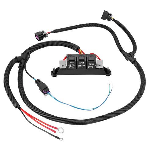 674-00923 Dual Speed Electric Fan Control Wiring Harness Kit with Relay Compatible with Chevy Avalanche Silverado Suburban, Cadillac Escalade, GMC Sierra Yukon 1999-2007, Retrofit Stand Alone Fan Wire in Kuwait
