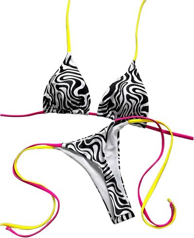SweatyRocks Women's Two Piece Swimsuit Zebra Print Swimwear Halter String Triangle Bikini Sets in Saudi Arabia
