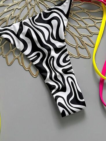 SweatyRocks Women's Two Piece Swimsuit Zebra Print Swimwear Halter String Triangle Bikini Sets in Saudi Arabia