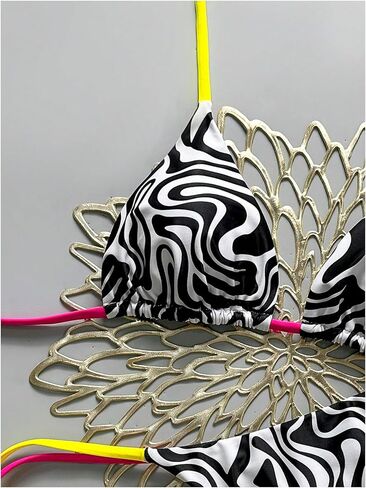 SweatyRocks Women's Two Piece Swimsuit Zebra Print Swimwear Halter String Triangle Bikini Sets in Saudi Arabia