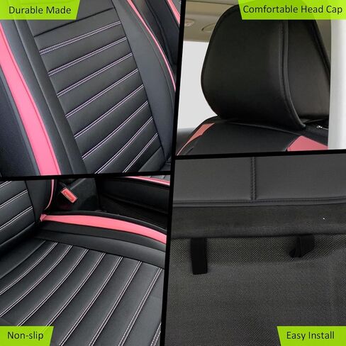 Car Seat Cover, Black & Pink Striped 02 Style Leather, PU - Polyurethane Interior Seat Cushion Scratch Guard Protector for Most SUV, Sedan,Coupe in Kuwait