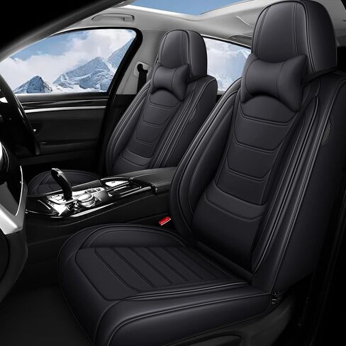 مناسب لأغطية مقاعد Cadillac CTS 2003-2019 المخصصة، أغطية مقاعد السيارة من جلد البولي يوريثان، حماية التغطية الكاملة، واقيات مقاعد مبطنة سميكة (الصف الأمامي الفاخر/أسود) in Kuwait