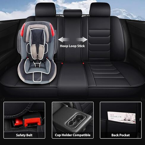 مناسب لأغطية مقاعد Cadillac CTS 2003-2019 المخصصة، أغطية مقاعد السيارة من جلد البولي يوريثان، حماية التغطية الكاملة، واقيات مقاعد مبطنة سميكة (الصف الأمامي الفاخر/أسود) in Kuwait