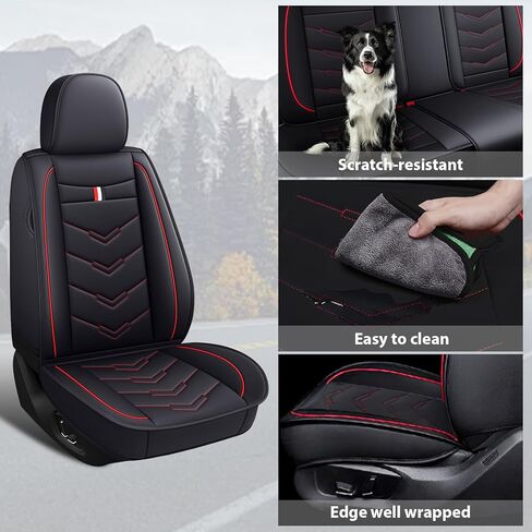 5-Seat Car Seat Covers for Dodge Durango 2009-2026, Waterproof Non-Slip Wear-Resistant Leather Seat Cover (5 Seat Standard, Black-Red) in Saudi Arabia