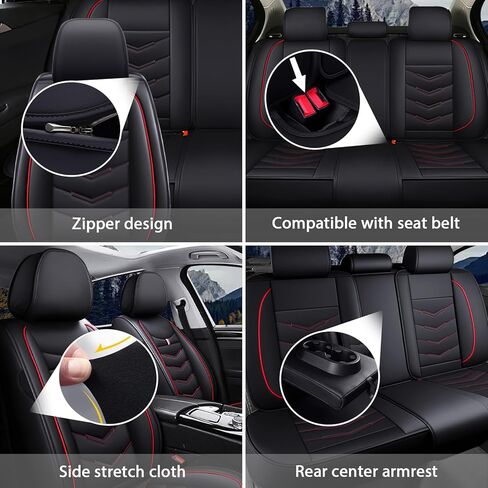 5-Seat Car Seat Covers for Dodge Durango 2009-2026, Waterproof Non-Slip Wear-Resistant Leather Seat Cover (5 Seat Standard, Black-Red) in Saudi Arabia