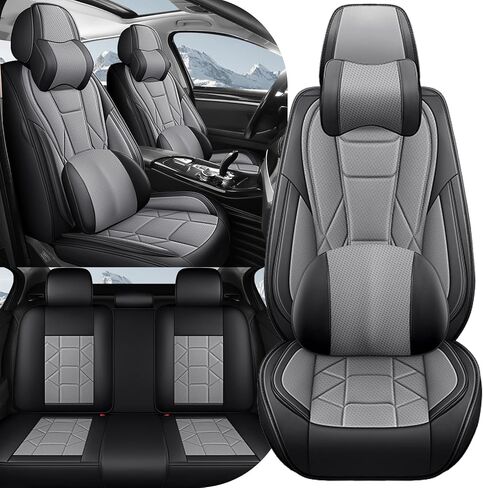 أغطية مقاعد السيارة لسيارة Chevy Equinox 2006-2026 مجموعة كاملة من أغطية مقاعد جلد نابا القياسية المقاومة للماء، واقيات مقاعد رياضية مخصصة مضادة للانزلاق مع وسادة هوائية جانبية متوافقة (أسود وأحمر) in Kuwait
