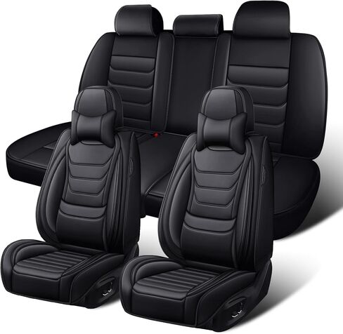 مناسب لأغطية مقاعد Cadillac CTS 2003-2019 المخصصة، أغطية مقاعد السيارة من جلد البولي يوريثان، حماية التغطية الكاملة، واقيات مقاعد مبطنة سميكة (الصف الأمامي الفاخر/أسود) in Kuwait