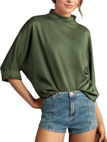 Yimoon Mock Neck Tops for Women Turtleneck Business Casual Blouses Oversized Half Sleeve Shirt Tops in Saudi Arabia