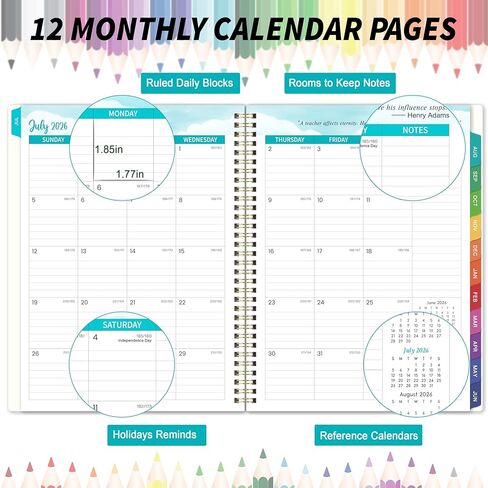 Teacher Planner 2026-2027 - Academic Planner Teacher Lesson Planner 2026-2027 from Jul. 2026- Jun. 2027, Academic Planners for School Year with Colorful Tabs and Inner Pocket, 8.5" x 11" in Kuwait
