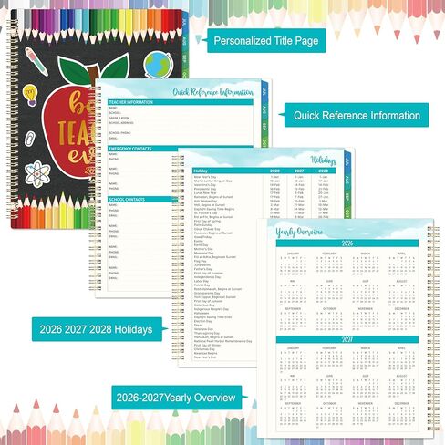 Teacher Planner 2026-2027 - Academic Planner Teacher Lesson Planner 2026-2027 from Jul. 2026- Jun. 2027, Academic Planners for School Year with Colorful Tabs and Inner Pocket, 8.5" x 11" in Kuwait