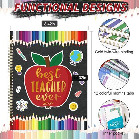 Teacher Planner 2026-2027 - Academic Planner Teacher Lesson Planner 2026-2027 from Jul. 2026- Jun. 2027, Academic Planners for School Year with Colorful Tabs and Inner Pocket, 8.5" x 11" in Kuwait