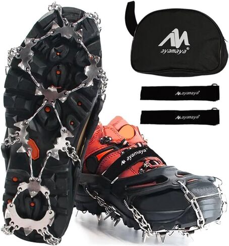 AYAMAYA Upgraded 24 Spikes Crampons Ice Cleats for Shoes and Boots - Antislip Stainless Steel Snow Traction Ice Gripper for Shoes Men Women, Snow Chains for Hiking Winter Walking Climbing - M/L/XL in Kuwait