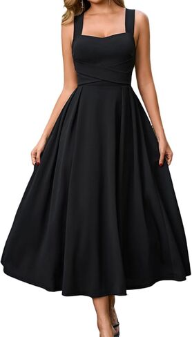 Womens Summer Midi Dress Wedding Guest Dresses for Women Criss Cross Back Flowy A Line Casual Sundress in Kuwait