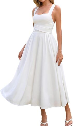 Womens Summer Midi Dress Wedding Guest Dresses for Women Criss Cross Back Flowy A Line Casual Sundress in Saudi Arabia