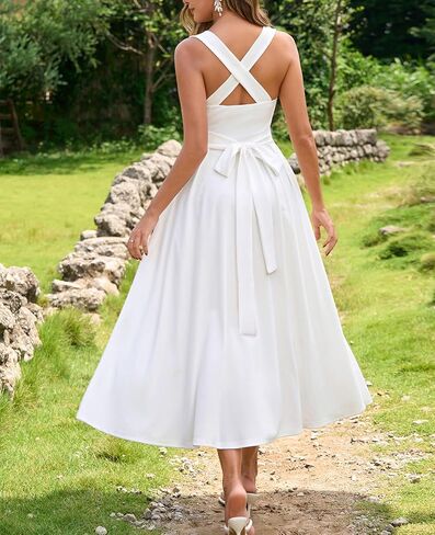 Womens Summer Midi Dress Wedding Guest Dresses for Women Criss Cross Back Flowy A Line Casual Sundress in Saudi Arabia