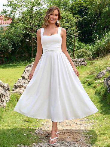 Womens Summer Midi Dress Wedding Guest Dresses for Women Criss Cross Back Flowy A Line Casual Sundress in Saudi Arabia