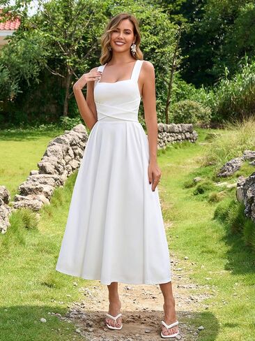 Womens Summer Midi Dress Wedding Guest Dresses for Women Criss Cross Back Flowy A Line Casual Sundress in Saudi Arabia