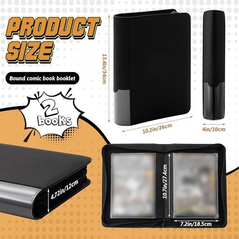 Zhehao 2 Pack Comic Book Binder، 13.4 x 10.2 x 4.3 في ألبوم تخزين من جلد البولي يوريثان مع 20 أكمام مزدوجة الجوانب، يحمل ما يصل إلى 80 كاريكاتير، يناسب معظم المجموعات الهزلية، منظم عرض أسود لهواة الجمع in Saudi Arabia