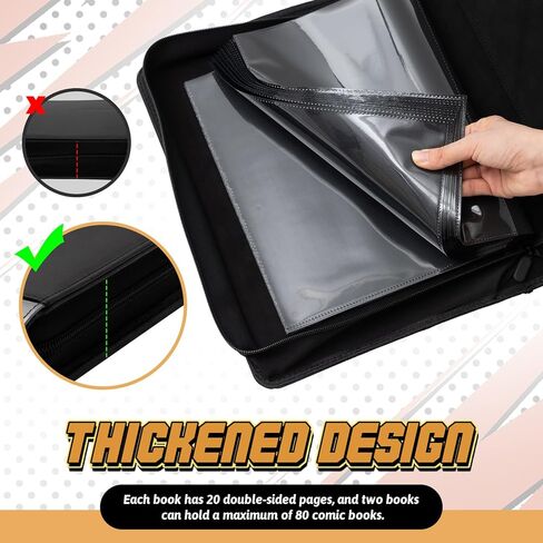 Zhehao 2 Pack Comic Book Binder، 13.4 x 10.2 x 4.3 في ألبوم تخزين من جلد البولي يوريثان مع 20 أكمام مزدوجة الجوانب، يحمل ما يصل إلى 80 كاريكاتير، يناسب معظم المجموعات الهزلية، منظم عرض أسود لهواة الجمع in Saudi Arabia