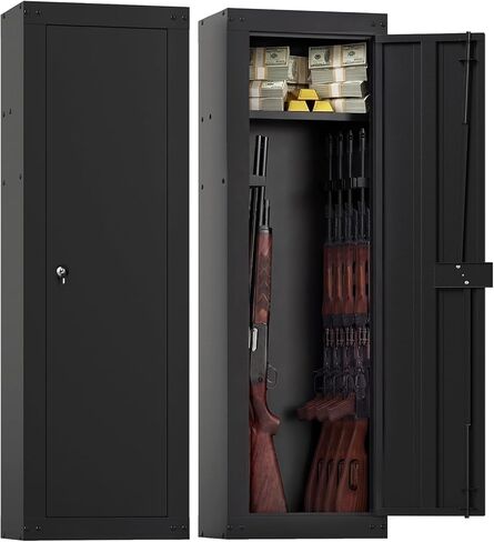 Goplus 8 Gun Safe, Fireproof Large Gun Safes for Rifles and Pistols w/Storage Shelf, Gun Racks, Door Lock & 2 Keys, Quick Access Long Gun Cabinet for Home Rifle & Shotguns, 17" W x 11" D x 53" H in Saudi Arabia