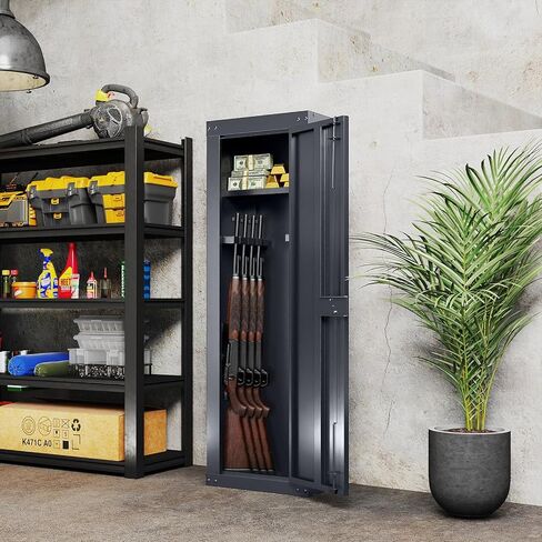 Goplus 8 Gun Safe, Fireproof Large Gun Safes for Rifles and Pistols w/Storage Shelf, Gun Racks, Door Lock & 2 Keys, Quick Access Long Gun Cabinet for Home Rifle & Shotguns, 17" W x 11" D x 53" H in Saudi Arabia