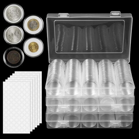 حامل كبسولات عملات معدنية 300 قطعة مع حشية إسفنجية، مستلزمات جمع العملات المعدنية المستديرة مع صندوق تخزين، (17/20/25/27/30 مم) حقيبة تخزين عملات بلاستيكية شفافة مقاس 5، حاملات حماية للعملات المعدنية لهواة التجميع in Kuwait