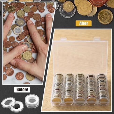 حامل كبسولات عملات معدنية 300 قطعة مع حشية إسفنجية، مستلزمات جمع العملات المعدنية المستديرة مع صندوق تخزين، (17/20/25/27/30 مم) حقيبة تخزين عملات بلاستيكية شفافة مقاس 5، حاملات حماية للعملات المعدنية لهواة التجميع in Kuwait