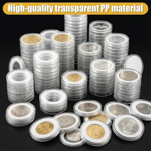 حامل كبسولات عملات معدنية 300 قطعة مع حشية إسفنجية، مستلزمات جمع العملات المعدنية المستديرة مع صندوق تخزين، (17/20/25/27/30 مم) حقيبة تخزين عملات بلاستيكية شفافة مقاس 5، حاملات حماية للعملات المعدنية لهواة التجميع in Kuwait