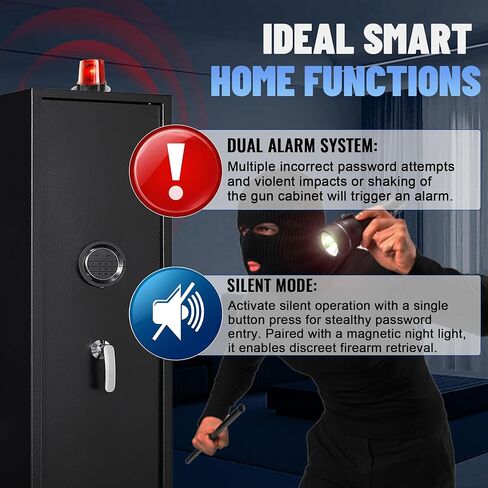 SHICHI 8-10 بندقية إلكترونية آمنة للبنادق، خزانة أسلحة للبنادق والبنادق، لا تحتاج إلى تجميع، خزائن بنادق كبيرة للمنزل، مع نظام إنذار مزدوج، خزانة داخلية ورف قابل للتعديل in Kuwait