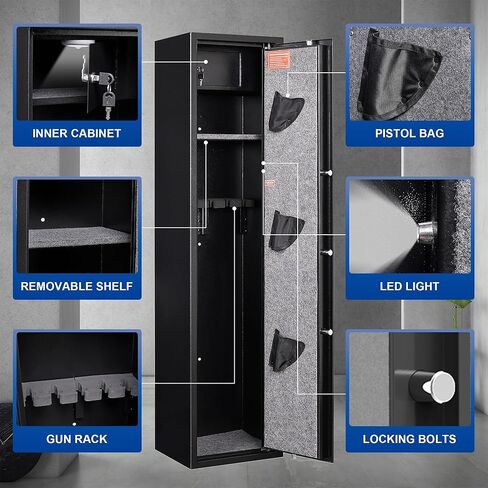 SHICHI 8-10 بندقية إلكترونية آمنة للبنادق، خزانة أسلحة للبنادق والبنادق، لا تحتاج إلى تجميع، خزائن بنادق كبيرة للمنزل، مع نظام إنذار مزدوج، خزانة داخلية ورف قابل للتعديل in Kuwait