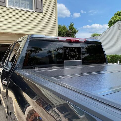 Xinghe for 2019-2026 Chevy Silverado GMC Sierra Chevrolet Colorado, Rear Middle Window American Flag Decals Stickers, Matte Black USA Flag Decal for Truck Back Window in Kuwait