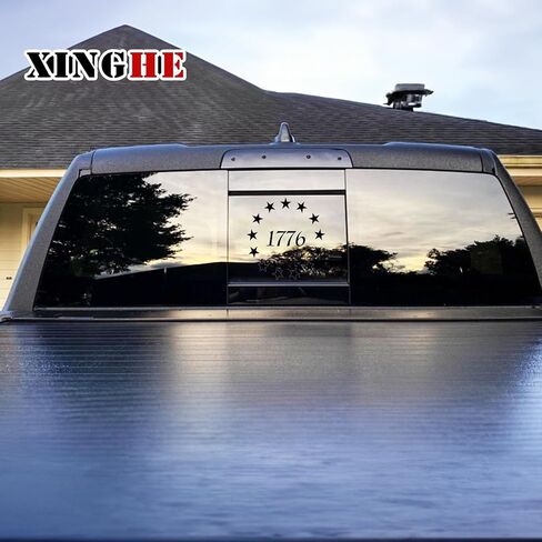 Xinghe for 2019-2026 Chevy Silverado GMC Sierra Chevrolet Colorado, Rear Middle Window American Flag Decals Stickers, Matte Black USA Flag Decal for Truck Back Window in Kuwait