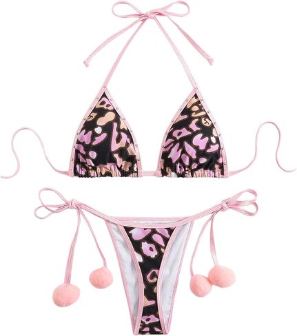 SweatyRocks Women's 2 Piece Leopard Print High Cut Bikini Set Triangle Halter Bathing Suits in Saudi Arabia