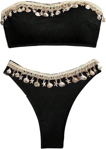 Milumia Women's Two Piece Strapless Bandeau Bikini Set Shell Swimwear Drawstring Swimsuit in Saudi Arabia