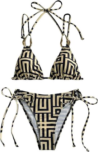 SweatyRocks Women's Halter Triangle Bikini Set Geometric Print Swimsuit Summer Beach Two Piece Bathing Suit in Saudi Arabia