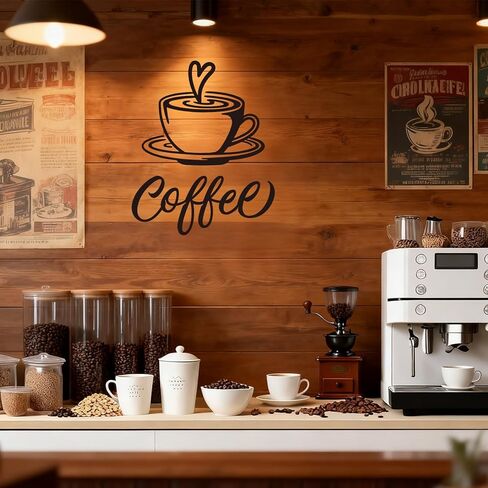 ديكور فني جداري معدني للقهوة من We Moment، ديكور مطبخ المنزل والمكتب في بار القهوة (مجموعة سوداء مقاس 10 بوصات مكونة من قطعتين) in Kuwait