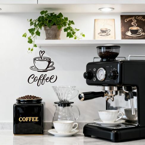 ديكور فني جداري معدني للقهوة من We Moment، ديكور مطبخ المنزل والمكتب في بار القهوة (مجموعة سوداء مقاس 10 بوصات مكونة من قطعتين) in Kuwait
